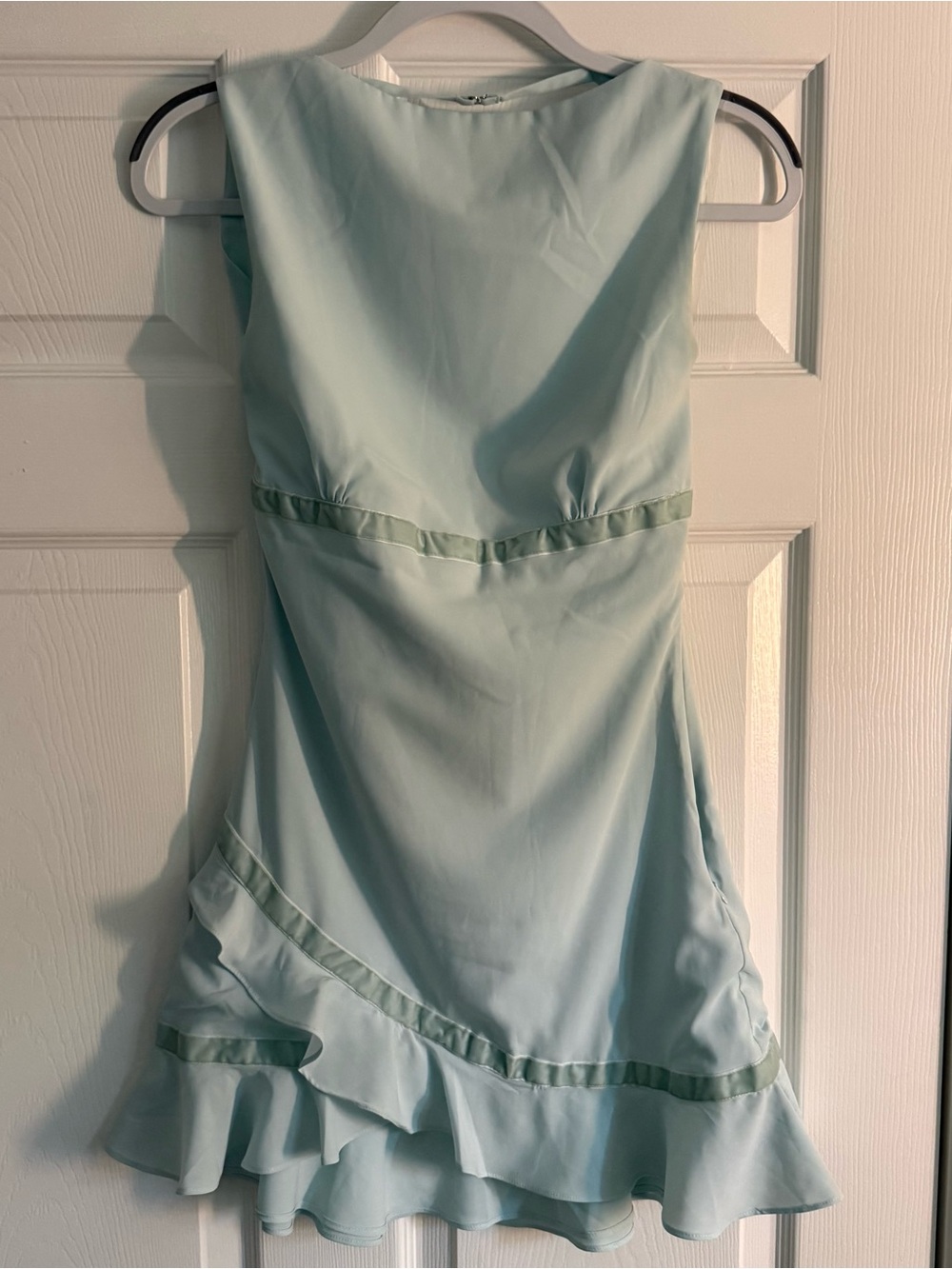 Light Blue Ruffle Hem Mini Dress - Picture 3 of 6